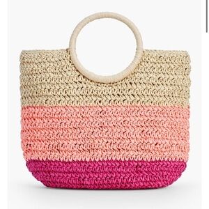 TALBOTS CROCHET STRAW CIRCLE-HANDLED TOTE
PINK & TAN LIKE NEW
